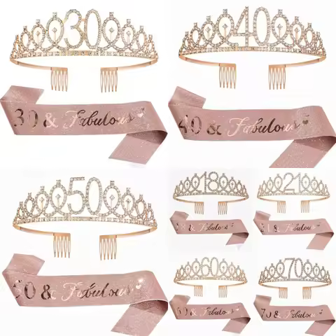 Birthday Tiara Crown Sash Women Girls 18Th 21St 30Th 40Th 50Th 60Th 70Th Birthday Party Decoration F