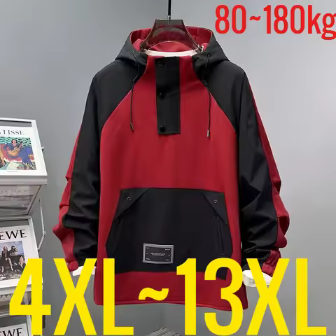 Extra Plus Size 13XL Men Hoodie Hooded Half Zip Up Winderbreaker Male Cargo Jacket Oversized Large B