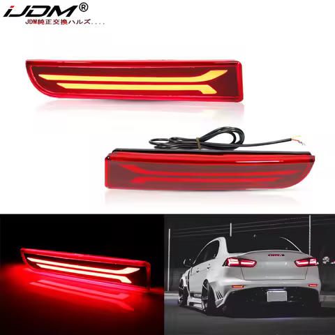 iJDM 3D Optic LED Bumper Reflector Lights For Mitsubishi Lancer Evo X Outlander,Tail/Brake Rear Fog 