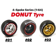 1:64 4-Spoke Rubber Tyre Long Axle for JDM Tomica Hot Wheels 1/64 Tayar Plastik Tire