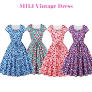 MILI Retro Dress French Hepburn Style Printed Pastoral Dress 90S Literary Retro High Waist Laced-Up 