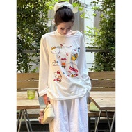 Women's paper elastic long-sleeved T-shirt with Hello Kitty print, 1 Korean style women's long-sleev