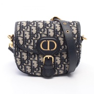 [二手] Dior Bobby 小號斜背包，米色/海軍藍帆布皮革，女士。