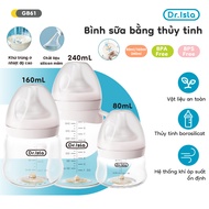 Dr.isla Milk Bottle glass material 80ml 160ml 240ml BPA Free anti-spill design GB61