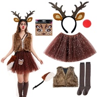 6pcs/Set New Deer Costume Adult Tutu Skirt with Reindeer Ears Headband Halloween Christmas Fancy Dre