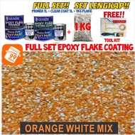 ORANGE WHITE MIX DIY Full Set Epoxy Colour Flake Coating Toilet Floor (FREE TOOL+1KG FLAKE+1L PRIMER+1L CLEAR) Paint (FS