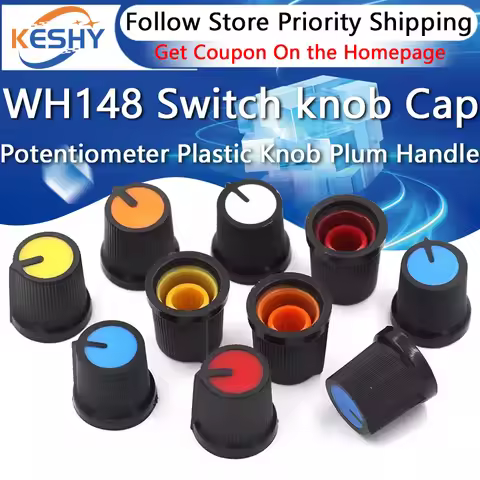 10Pcs AG3 WH148 Potentiometer Switch knob Cap Plastic Knob Plum Handle 15X17mm Aperture 6mm Plastic 