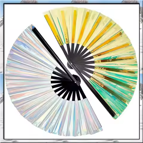 AS59 -2 Pcs Holographic Raves Fan Folding Hand Fan Decorative Folding Fans Folding Fan For Women Men