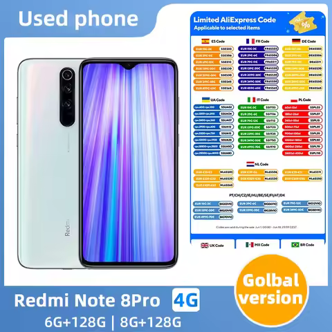 Redmi note 8 pro 4G Unlocked 128GB Android 6.53inch 4500mAh Battery 64MP camera used phone