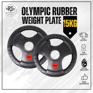15KG Olympic Weight plates 5cm Rubber Coated Iron Plates Tri Grip Dumbbell Barbell Plate (15kg x 2 U
