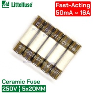 10PCS Littelfuse 250V 5x20MM Ceramic Fast Acting Cartridge Fuse LF 1.6A 2A 2.5A 3.15A 4A 5A 6.3A 8A 