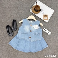 Set bộ bé gái B22 Set áo bò jean sát nách hoa trà kèm chân váy cho bé gái