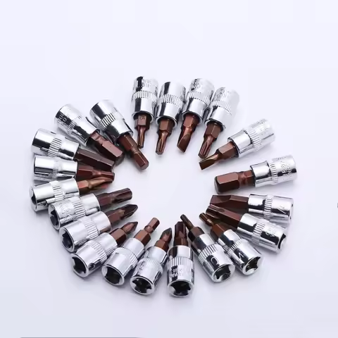 21pcs 1/4 Inch Drive Hex Torx PH PZ Slotted Bit Socket Set T25 T30 T40 H5 H8 Wrench Head Tool For Ra