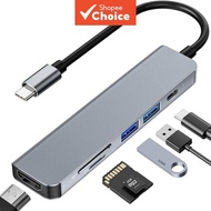 61 Type-C USB ,4K HDMI、SD/TF Hab USB 6 dalam 1 Type-C dengan HDMI 4K, pembaca kad SD/TF