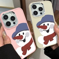 Cute Scarf Snowman Phone Case Compatible for IPhone 11 12 13 Pro 14 15 7 8 Plus SE 2020 XR X XS Max TPU Soft Silicone Case Shockproof Cover Lens Protective