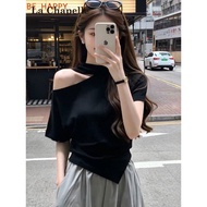 Lasher Belle Women's Summer T-Shirt - Diagonal Collar Slim Fit