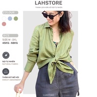 LAHSTORE women's long-sleeved loose linen shirt with wooden buttons, youthful personality ASM02 (Gre