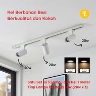 20W Spotlight Package 1 Set of 3 + 1M Track Light Rail Spotlight