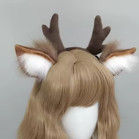 Cute Plush Deer Antler Headband, Lolita Cosplay Hairband for Women Christmas Party