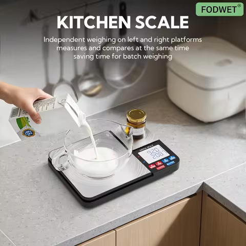 Fodwet ® Dual Platform Digital Kitchen and Food Scale, 11 or 9.98kg Capacity, Accurate to 1g, Black 