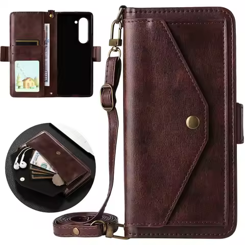 Z Fold7 5G 2025 Crossbody Leather Wallet Case For Samsung Galaxy Z Fold 7 Luxury Cover For Galaxy Z 