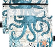 Sea Animal 3 Ring Binder Pencil Pouch Soft Zippered Pencil Pouches, Pencil Pouch Rings, Pencil Pouch