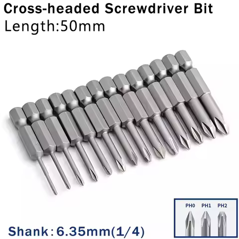 10pcs 50mm Cross Screwdriver Bits Set Alloy Steel Electric Screwdriver 1/4 Inch Hex Screw Driver Bit