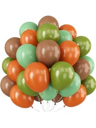 鼠尾草綠橘色氣球套裝,21入組12英寸橄欖綠色橘色氣球,配有裸粉咖啡綠棕色乳膠氣球,恐龍主題派對裝飾用於叢林野生動物園戶外派對的氣球