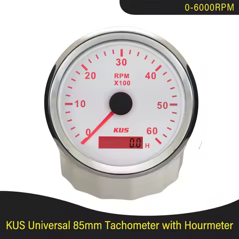 KUS 85MM Engine Tachometer 3000RPM 4000RPM 6000RPM 8000RPM with Hourmeter Boat Truck Car RV Waterpro