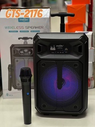 ลำโพงบลูทูธ รุ่น GTS-2176 ดอก8นิ้ว ฟรีไมค์ลอย รองรับUSB TF ปิดไฟได้ มีคันชักและล้อลาก 11W ลำโพงบลูทู