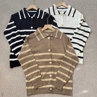 Lavina Cardy Knit Striped Collar Knit - Striped Knit Cardigan korean style cardigan
