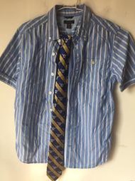 Nautical 男童12/14 藍色條紋100%棉短袖襯衫附領帶