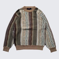 Brown Green Traditional Navajo 1990s Fernando Italy 3D Pattern Coogi Style Knit Sweater - Unisex - L