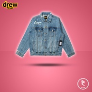 Drew House Justin Flip Smiley Justin Bieber Ripped Denim Jacket Splashed Ink Jacket Men and Women