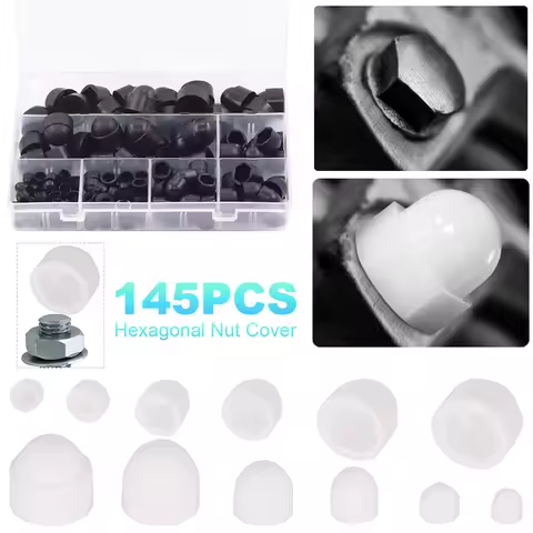 145Pcs Protecting Hexagon Screws Bolts Kit M4 M5 M6 M8 M10 M12 Hexagon Protection Caps Cover Black W