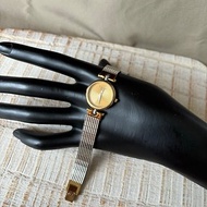 Christian Dior 金色圓形錶盤 銀色幾何錶帶 古董錶 vintage