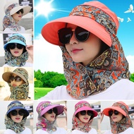 Lady Women Summer Outdoor Hat Cap Riding Anti-UV Sun Hat Beach Foldable Sunscreen Floral Print Caps Neck Face Wide Brim Hat