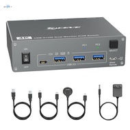 4K USB C KVM Switch 2 Monitors 2 Computers,4K@60Hz Dual Monitor USB 3.0 USB Typc C KVM Switcher EU P