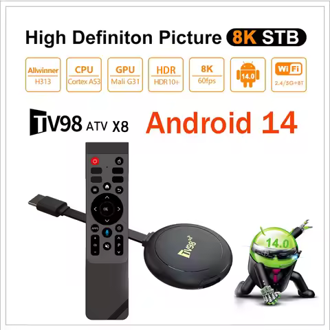 TV98 ATV X8 TV Stick 4G 5G Dual Wifi HD 8K 4K Android 14 H.265 BT 5.0 Allwinner H313 Quad-Core Voice