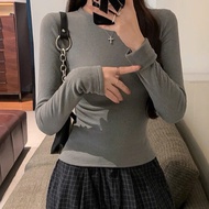 Basic Korean style thermal long-sleeved plain round neck zip t-shirt XTT APN76