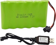 Blomiky 7.2V 2200mAh Ni-MH Rechargeable AA Battery Pack with SM-2P Black Plug and USB Charger Cable