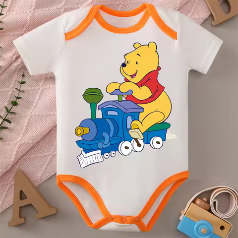 Pure Cotton Cloths Winnie The Pooh Drive Train Winnie Cute Print Bodysuit for Baby Onesie Jumpsuit f