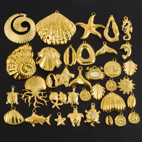7Pcs Bulk Waterproof Starfish Conch Shell Mermaid Tail Pendentif Stainless Steel Ocean Animal Seahor