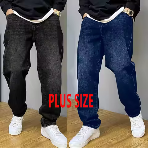 FENROOST Men's Stretch Straight Jeans Plus Size Loose Fit Denim Trousers For Big Belly Guys Casual L