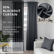 B23 - Ready-Made 95% Blackout Curtain GREY, Langsir Siap Jahit. LANGSIR KAIN TEBAL