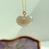 天然煙紫和田玉愛心吊墜 18K 金鑲嵌藕粉愛心玉石墜子送女友禮物