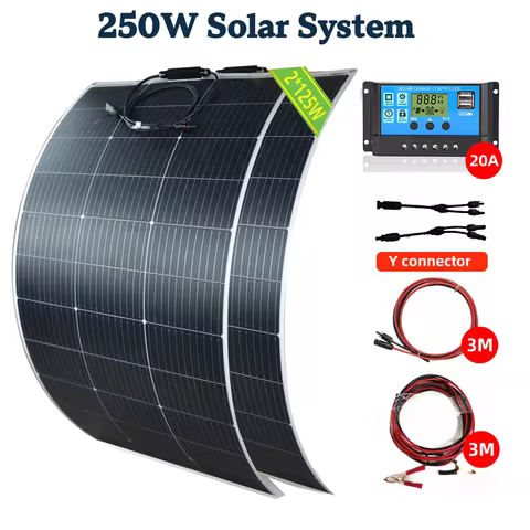 Solar Panel 125W 250W Flexible Panel Solar Monocrystalline Cell Power Station 12V Battery Charge For