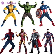 Adult Men Superhero Spiderman Ironman Captain America Hulk Thor Batman Cosplay Costume Mask Long Sleeve Jumpsuit Bodysuits Outfit Halloween Party Clothes