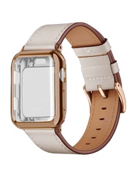 Banda de Apple Watch y correa de Apple Watch de 2 piezas, estuche de Apple Watch incluido. Material suave de TPU en color oro rosa con protección completa envolvente y correa de cuero de albaricoque suave y cómoda adecuada para Apple Watch 2-in-1. Apto para la serie 1, 2, 3, 4, 5, 6, 7, 8, 9, Se para hombres y mujeres amantes de los relojes. Regalo de reemplazo de correa de reloj inteligente para pulsera de reloj inteligente de 38mm, 40mm, 41mm, 42mm, 44mm, 45mm, 49mm.