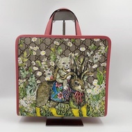 GUCCI古馳 x Yuko Higuchi 樋口裕子 聯名款 貓咪兔子印花老花Logo 帆布拼皮 帆布拼皮手提包 Tote